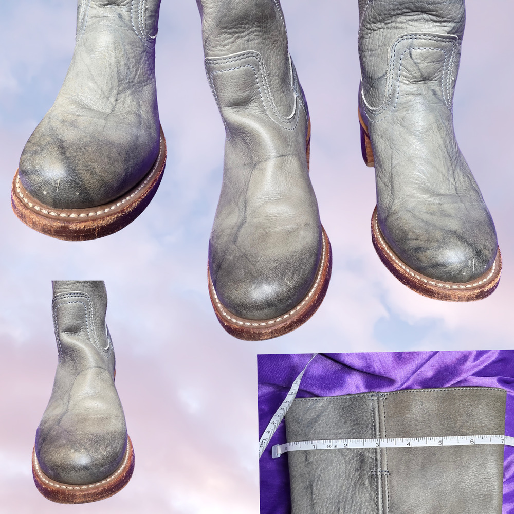 Rare Vintage Frye Gray Blue Campus Sabrina Western Boho Leather Boot Sz 8.5 - Picture 5 of 9